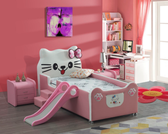 Pink kids bed with slide